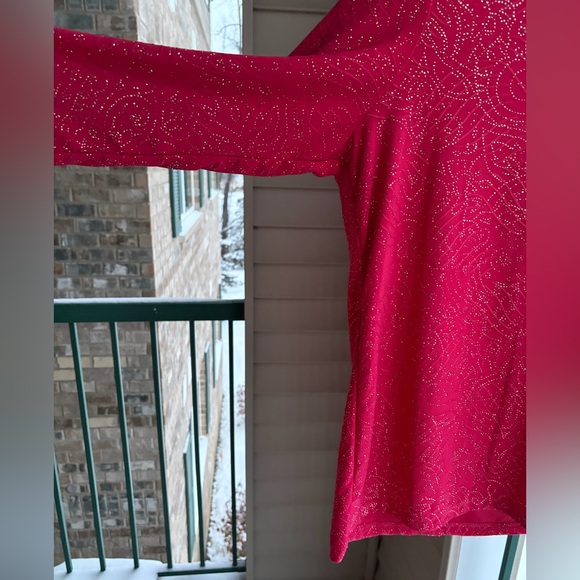 🆕🌹JM Collection Red Jacquard Knit Sparkle Top Glam Blouse Size XL Petite Large - Picture 7 of 16